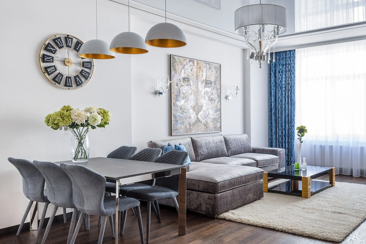 Modern living room in an apartment for rent - modern touches, harmonious design.