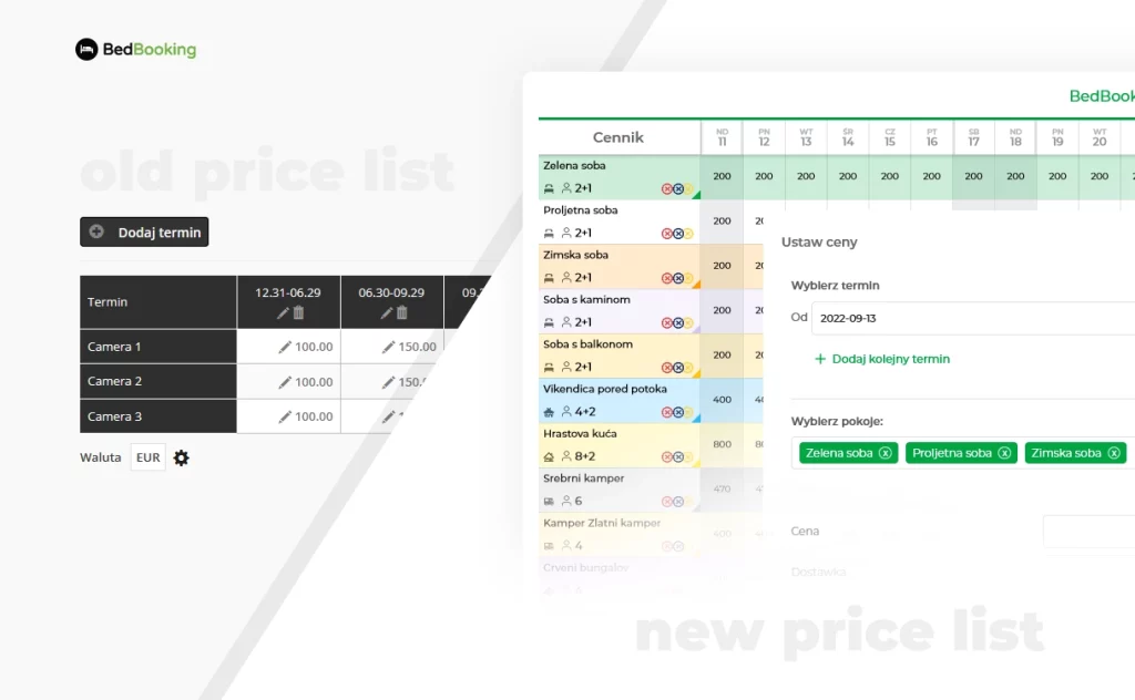 stary i nowy cennik bedbooking