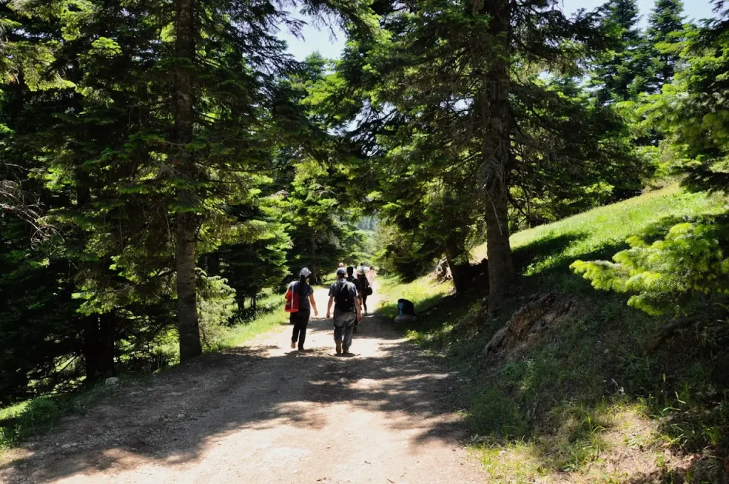 Una familia paseando por las montañas en primavera: una forma popular de pasar las vacaciones de Semana Santa.