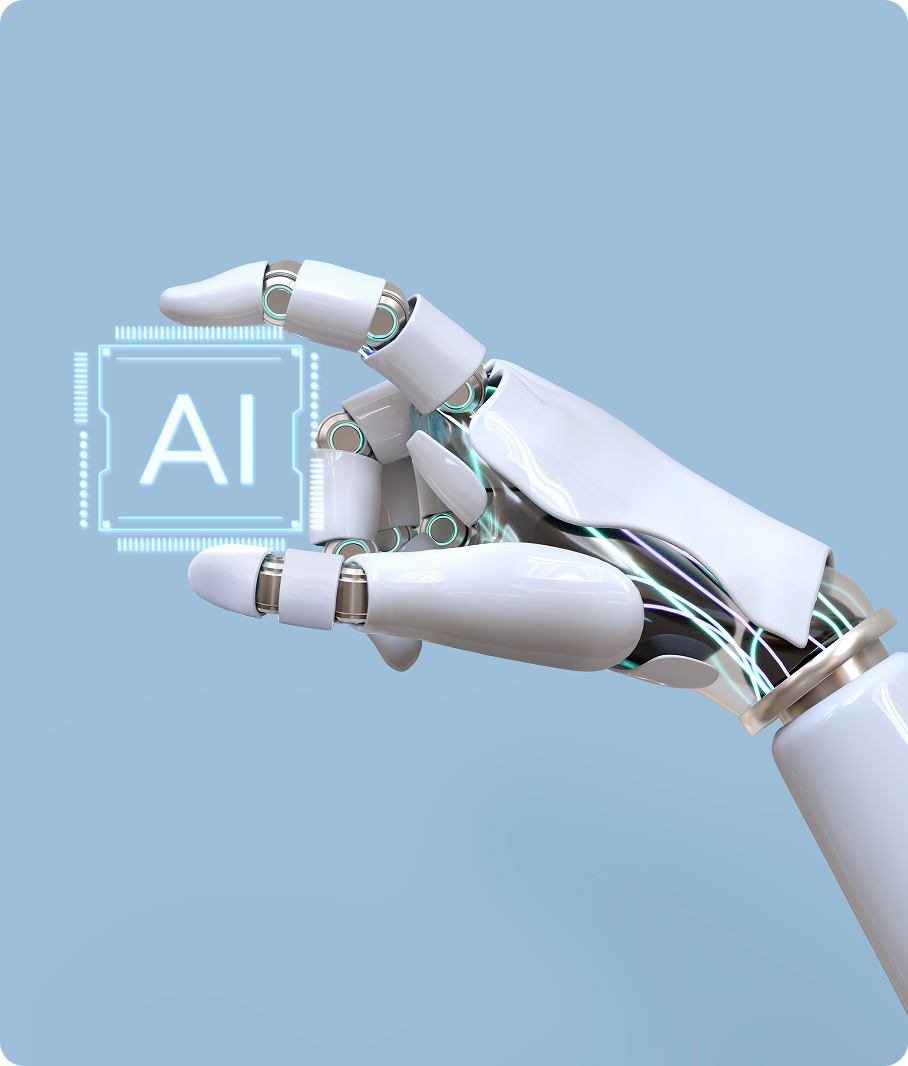 Dłoń robota dotykająca interfejsu AI - wykorzystanie sztucznej inteligencji w małym biznesie