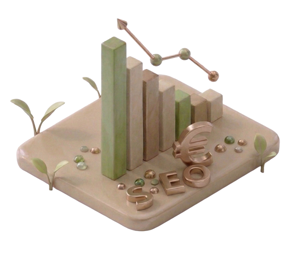 Izometryczna grafika przedstawiająca wzrost sprzedaży i analizę SEO