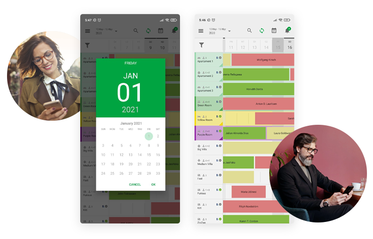 BedBooking visualizzazione chiara del calendario e ricezione mobile